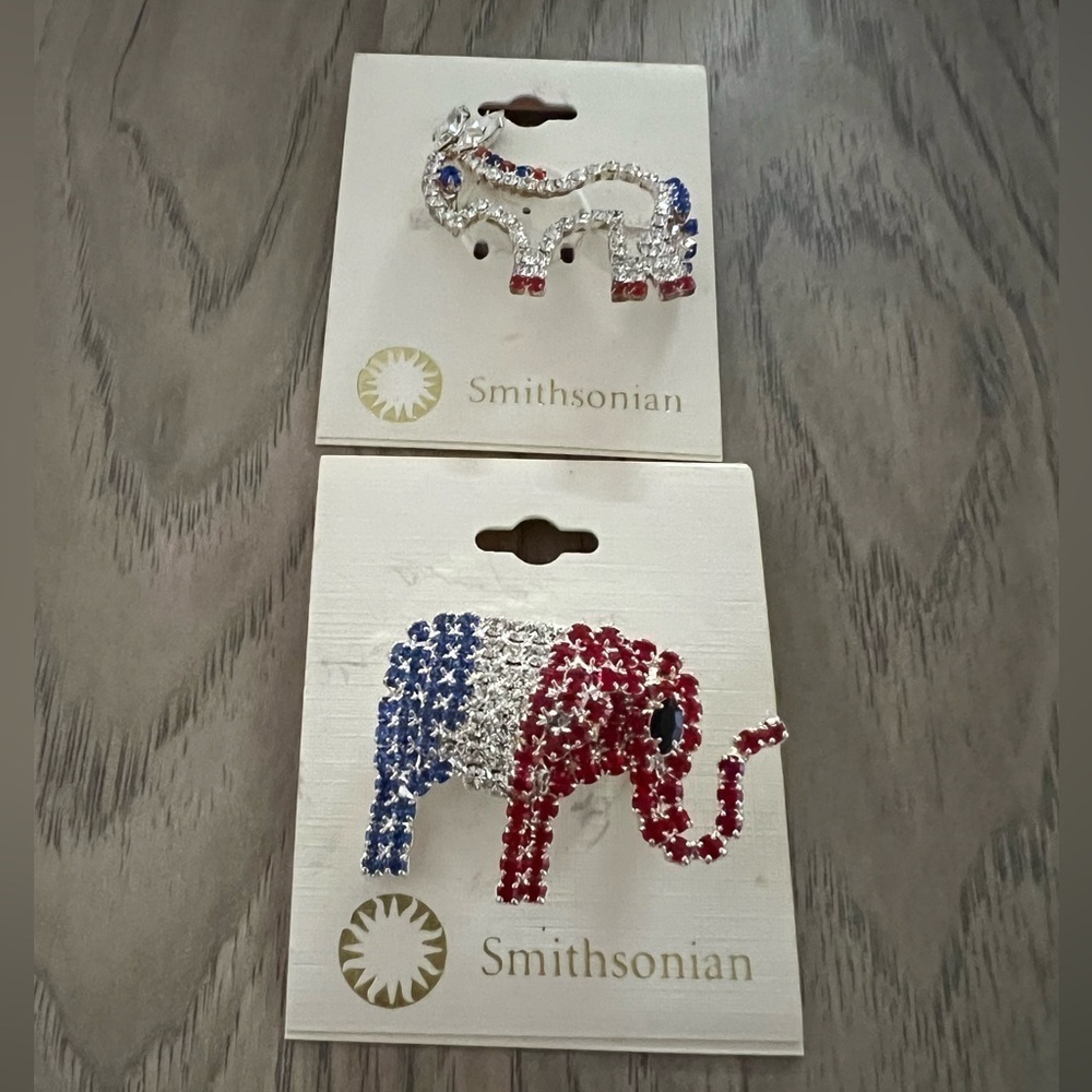 Vintage Smithsonian Collection Donkey and Elephant Rhinestone Political Pins